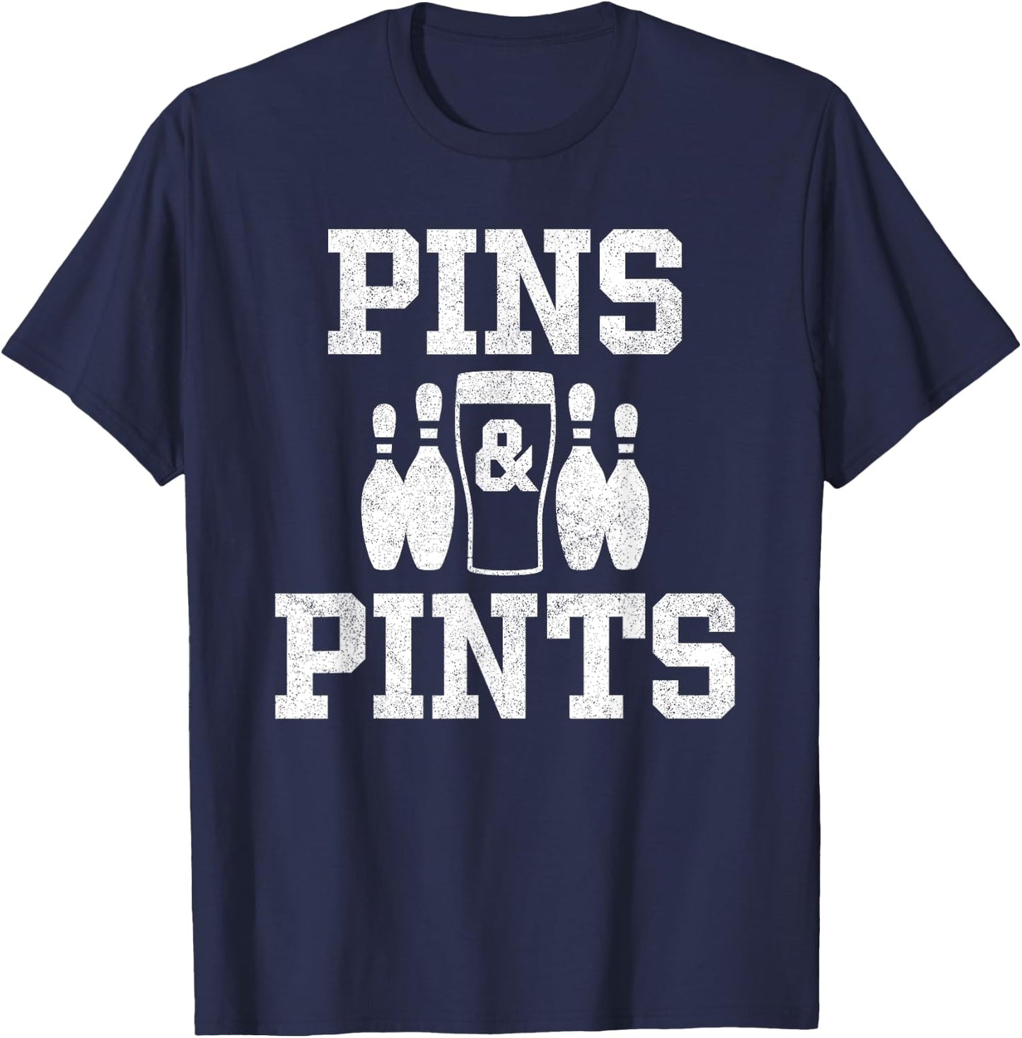 Funny Bowling Beer Drinking Bowler Pins & Pints T-Shirt - T-Shirt | Navy