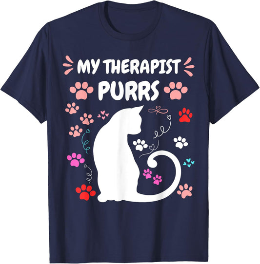 My Therapist Purrs Funny Cat Lover Women men Cat T-Shirt - T-Shirt | Navy