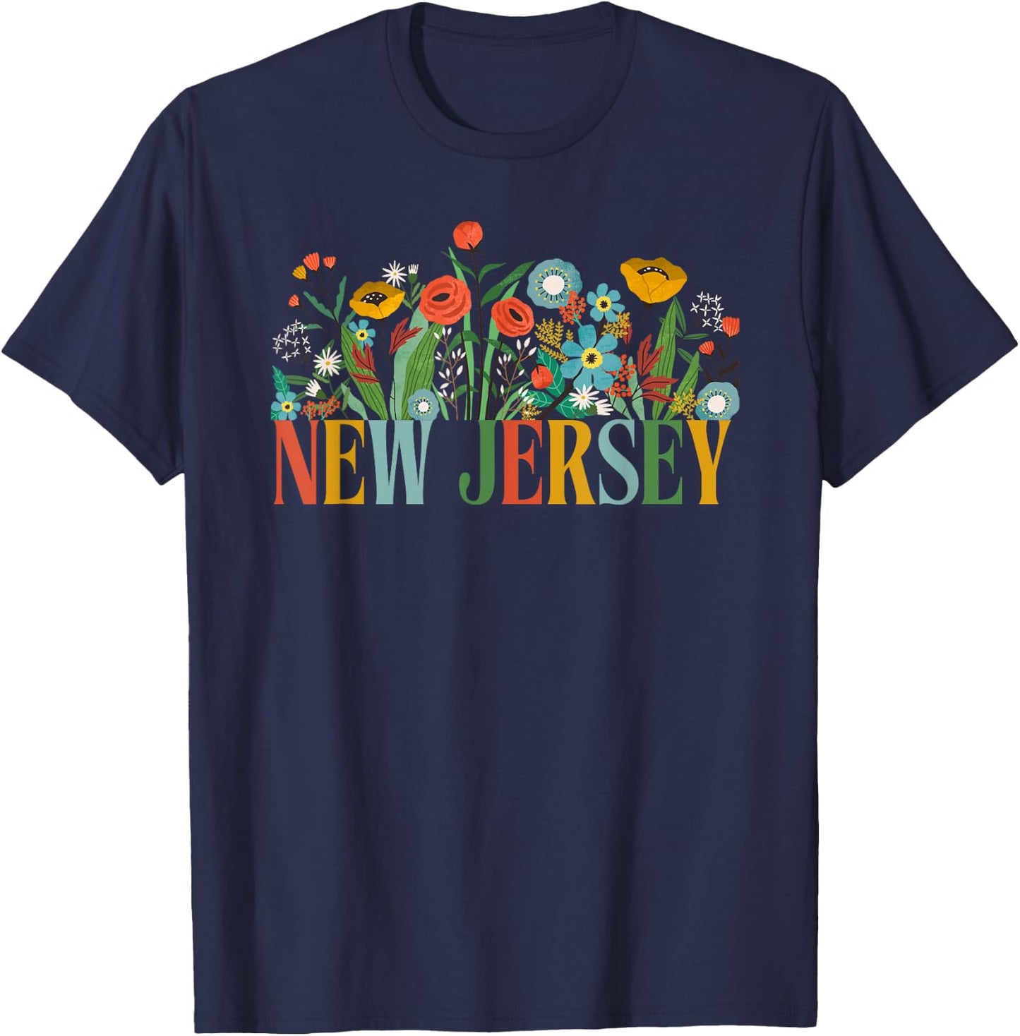 New Jersey Floral Garden State Vacation T-Shirt - T-Shirt | Navy