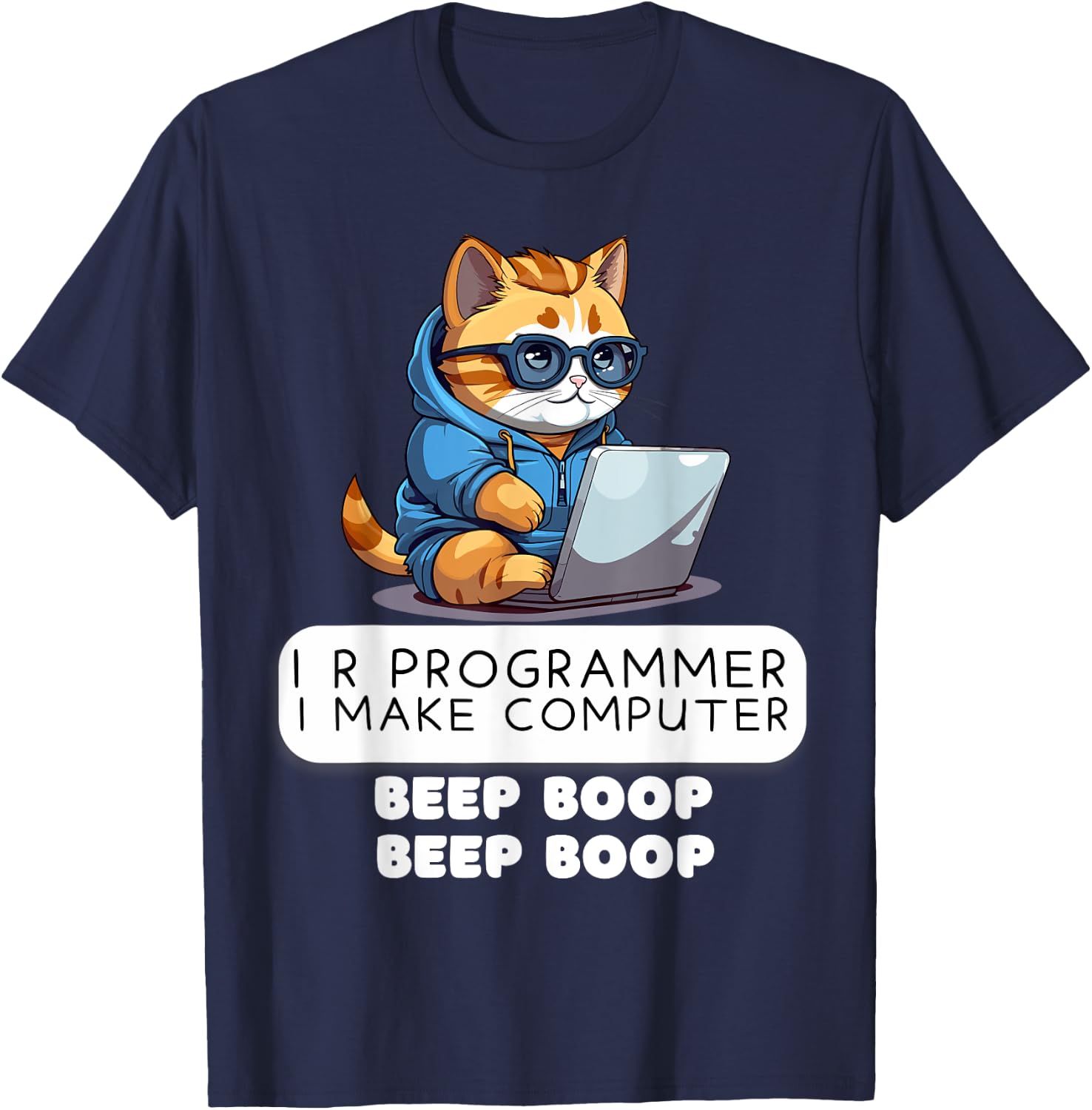 I R Programmer I Make Computer Beep Funny Cat Lover IT Tech T-Shirt - T-Shirt | Navy