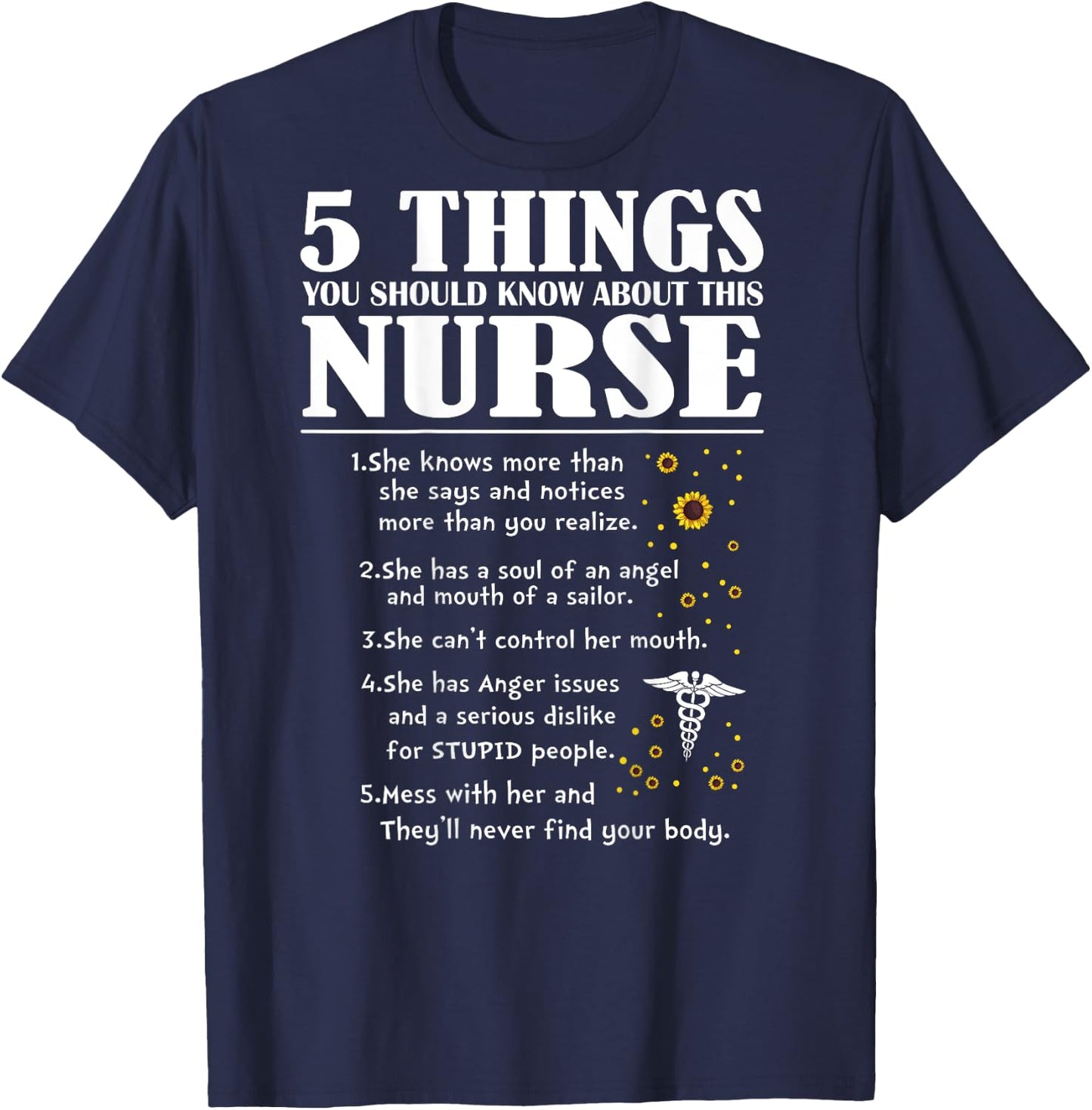 5 Things You Should Know About This Nurse (on back) T-Shirt - T-Shirt | Navy