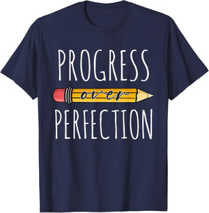 Motivational Progress Over Perfection Teacher Back to School T-Shirt - T-Shirt | Navy