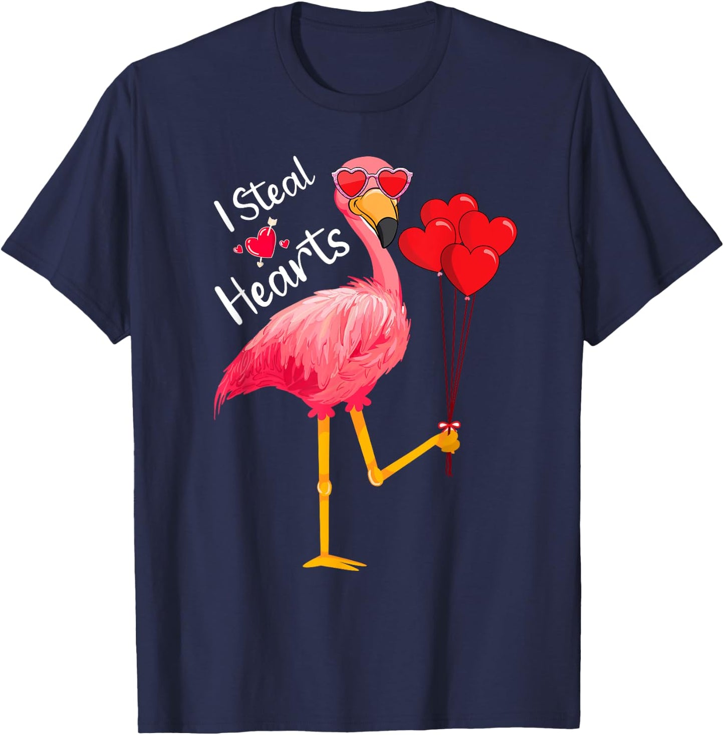 I Steal Hearts - Funny Flamingo Lover Valentine's Day Quotes T-Shirt - T-Shirt | Navy