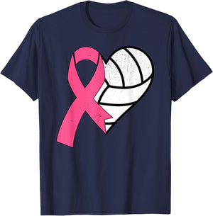 Volleyball Breast Cancer Awareness Month Pink Ribbon Women T-Shirt - T-Shirt | Navy