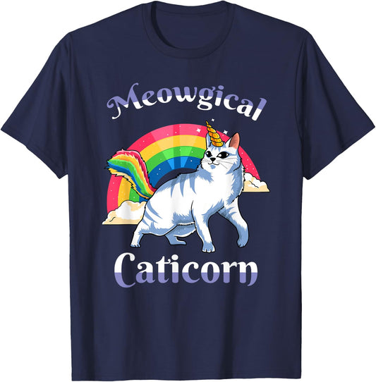 Meowgical Caticorn Unicorn Cat Girls Kitty Kitten Lover Gift T-Shirt - T-Shirt | Navy