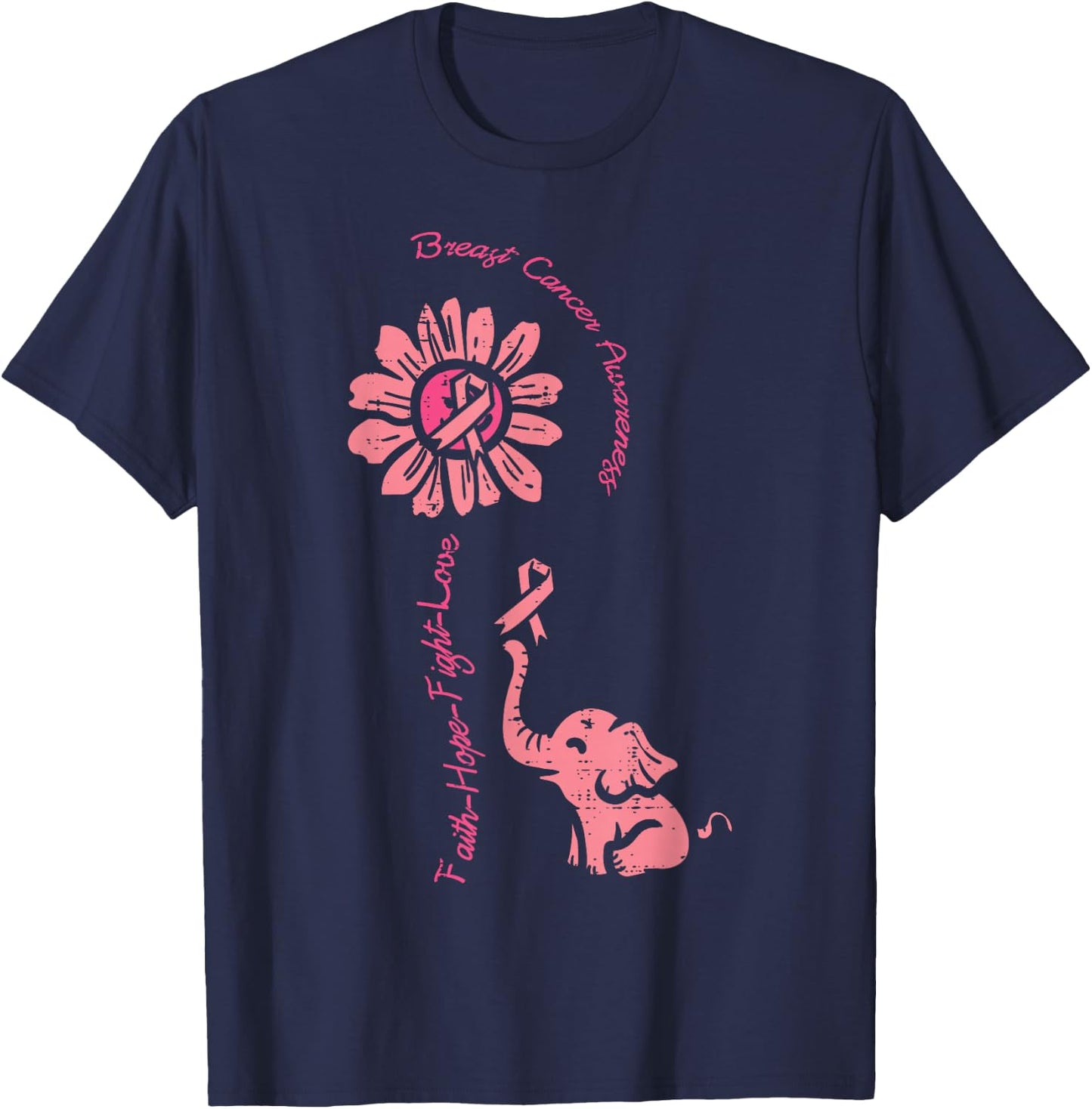 Breast Cancer Awareness Sunflower Elephant Faith Women Kids T-Shirt - T-Shirt | Navy