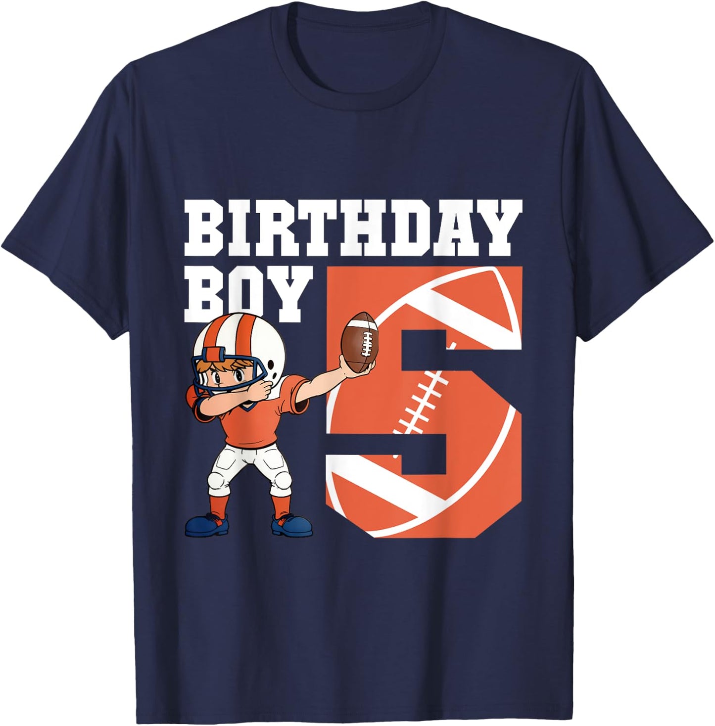 5th Birthday Boy Football Player Dabbing 5 Years Old Kids T-Shirt - T-Shirt | Navy