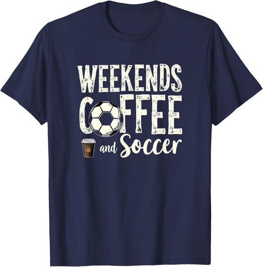 Vintage Weekends Coffee and Soccer Funny Soccer Football T-Shirt - T-Shirt | Navy
