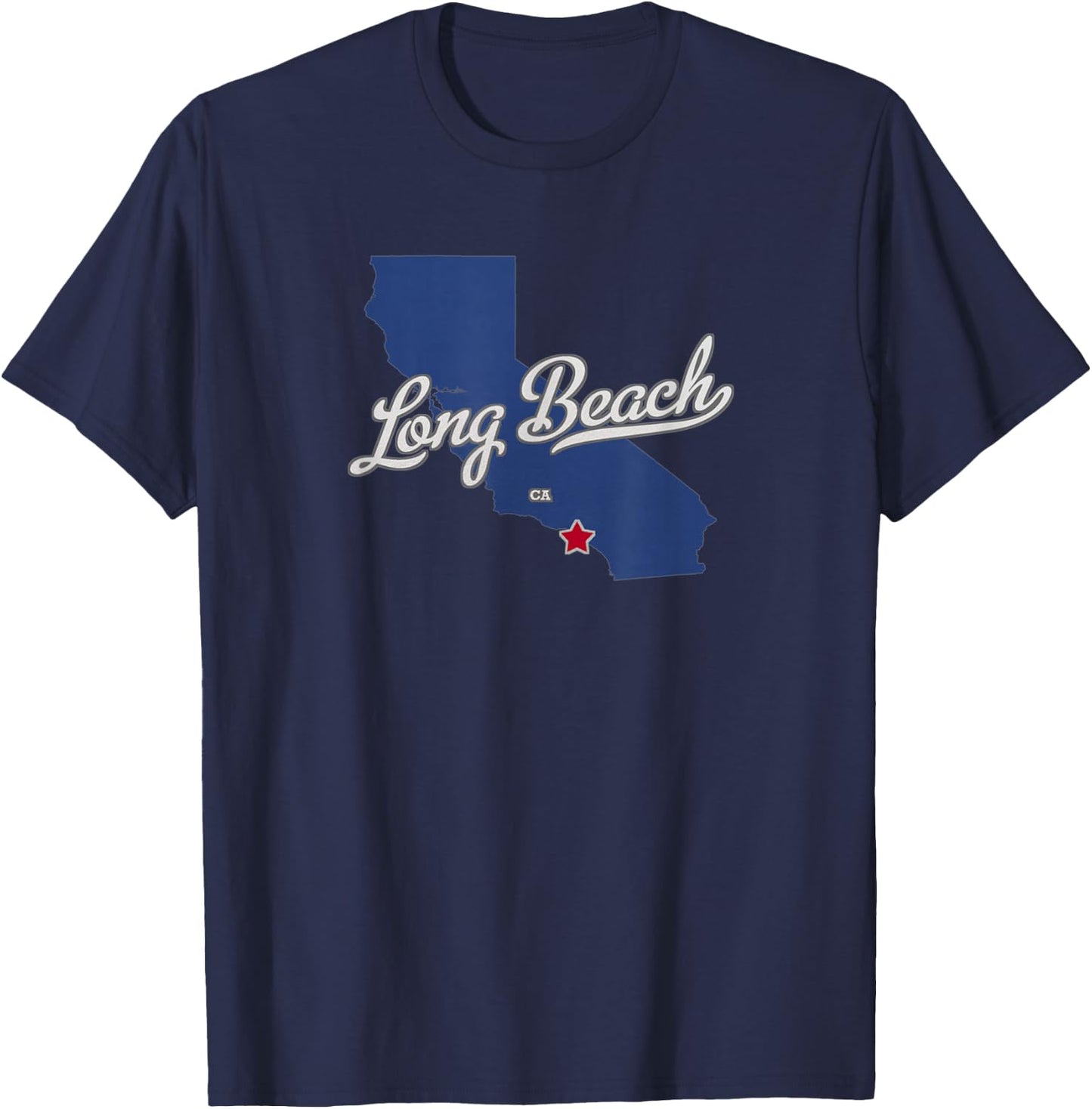 Long Beach California CA Map T-Shirt - T-Shirt | Navy