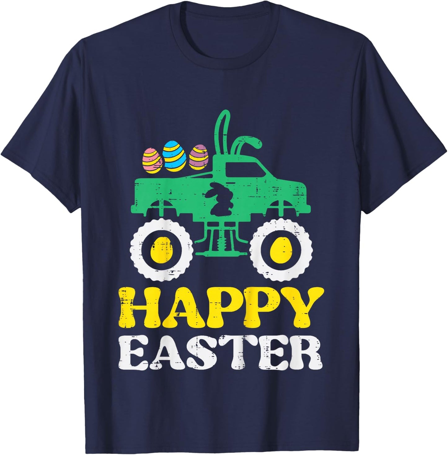 Kids Happy Easter Monster Truck Bunny Rabbit Boys Kids Toddler T-Shirt - T-Shirt | Navy