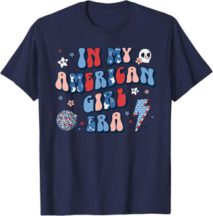 In My American Girl Era Retro 4th of July Fourth Groovy T-Shirt - T-Shirt | Navy