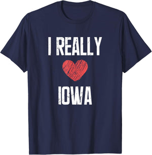 I Really Love Iowa Heart Retro Style Home State T-Shirt - T-Shirt | Navy