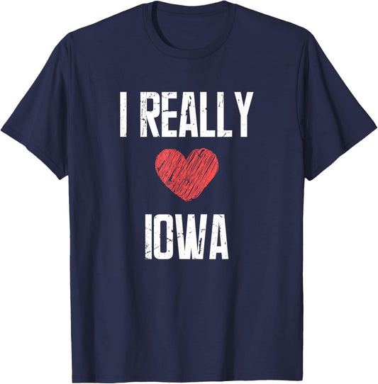 I Really Love Iowa Heart Retro Style Home State T-Shirt - T-Shirt | Navy