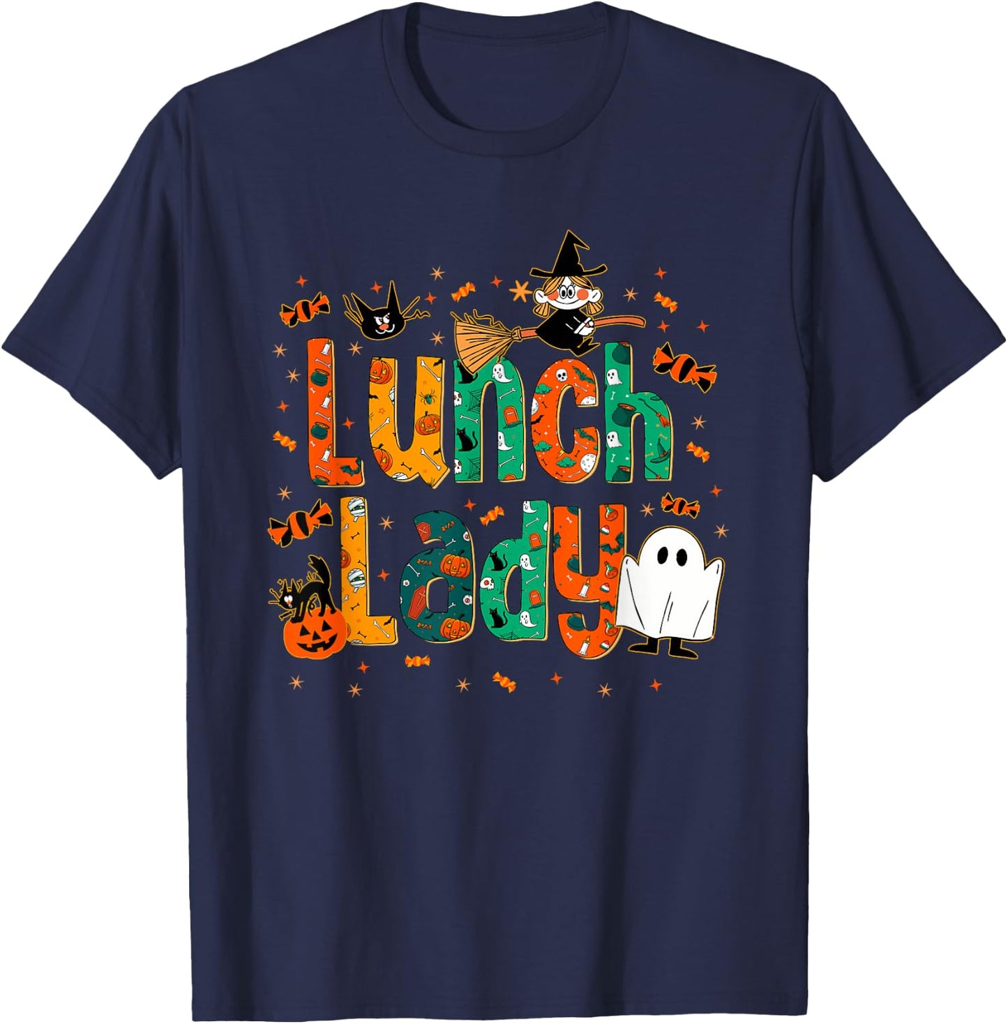 Halloween Lunch Lady Cafeteria Spooky Lunch Lady Halloween T-Shirt - T-Shirt | Navy