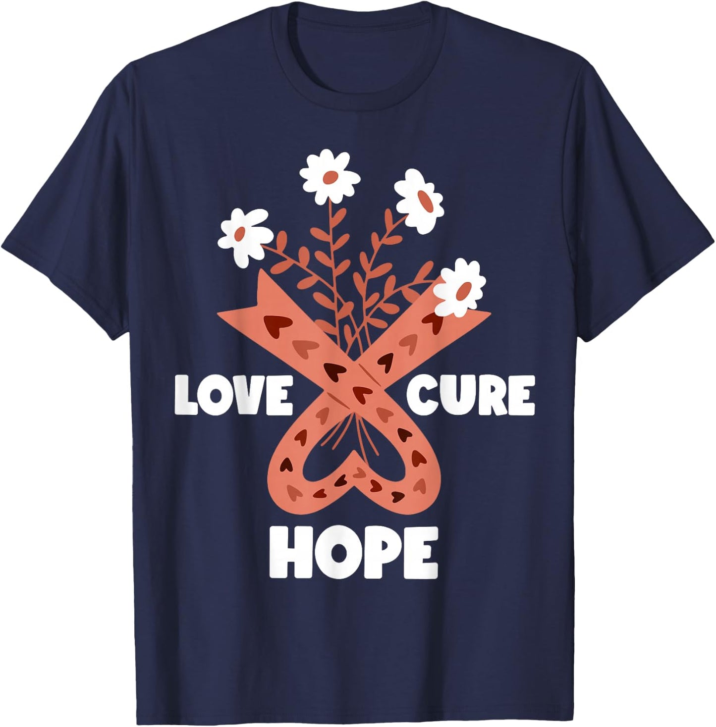 Faith Hope Love Cure Uterine Endometrial Cancer Awareness T-Shirt - T-Shirt | Navy