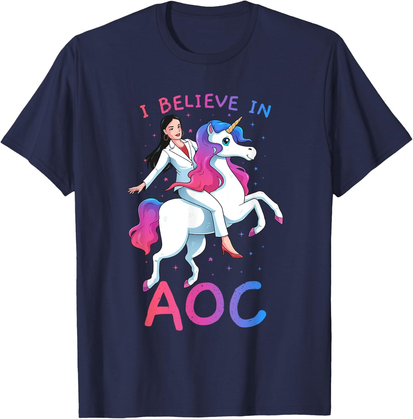 I Believe in AOC Unicorn Alexandria Ocasio-Cortez Gift T-Shirt - T-Shirt | Navy