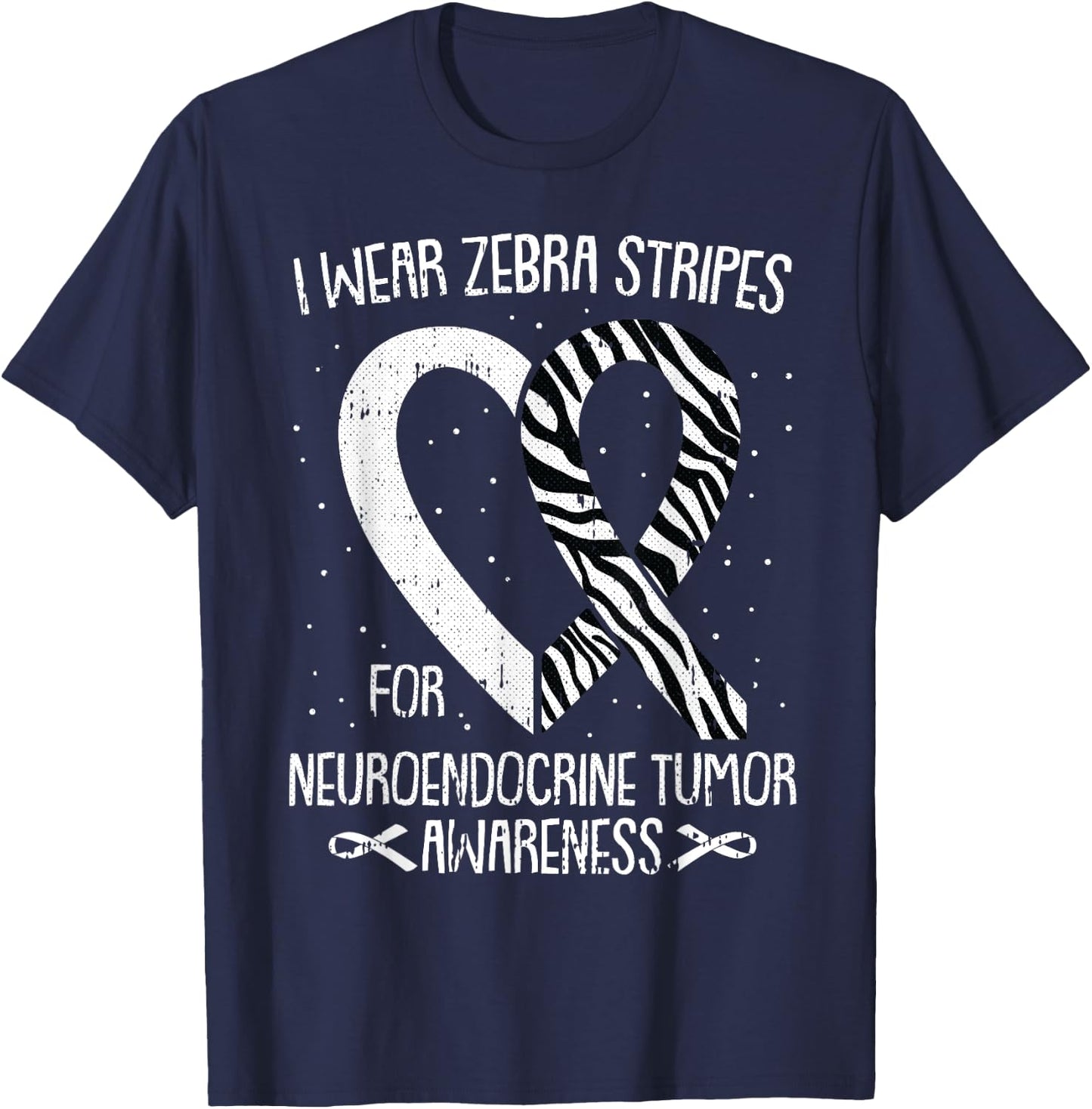 Zebra Ribbon Neuroendocrine Cancer Awareness NET Carcinoid T-Shirt - T-Shirt | Navy