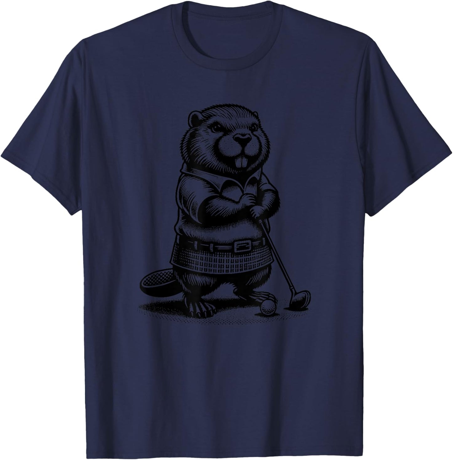 Funny Beaver Golfer Swing Golfing Rodent Sports T-Shirt - T-Shirt | Navy