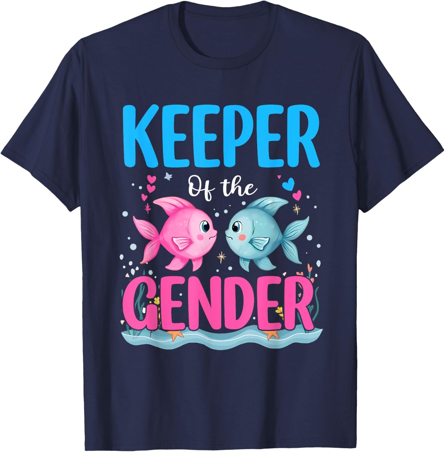 Keeper Of The Gender Fish He Or Fish She Gender Reveal T-Shirt - T-Shirt | Navy