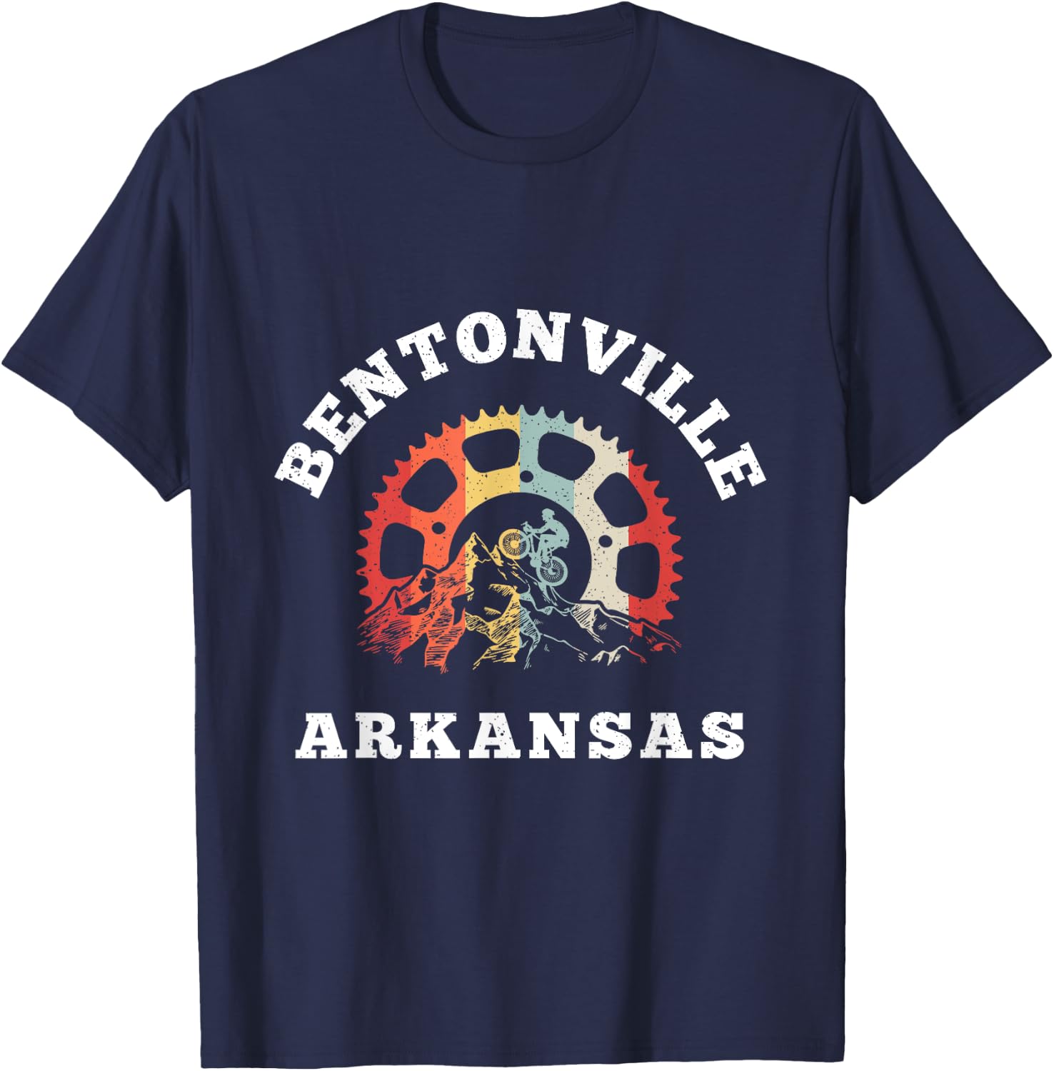 Vintage Bentonville Arkansas Mountain Biking Chain Rings T-Shirt - T-Shirt | Navy