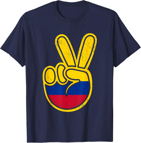 Colombia Flag Peace Sign Funny Colombian Retro Boys Toddler T-Shirt - T-Shirt | Navy