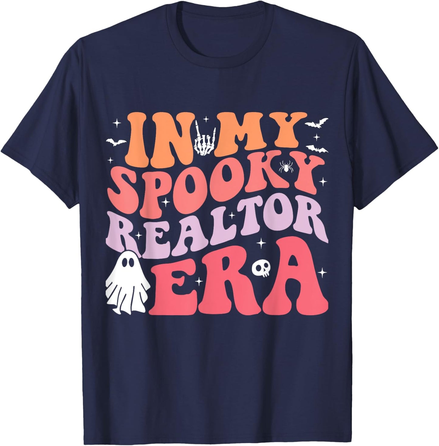 In My Spooky Realtor Era Retro Groovy Funny Halloween Ghost T-Shirt - T-Shirt | Navy