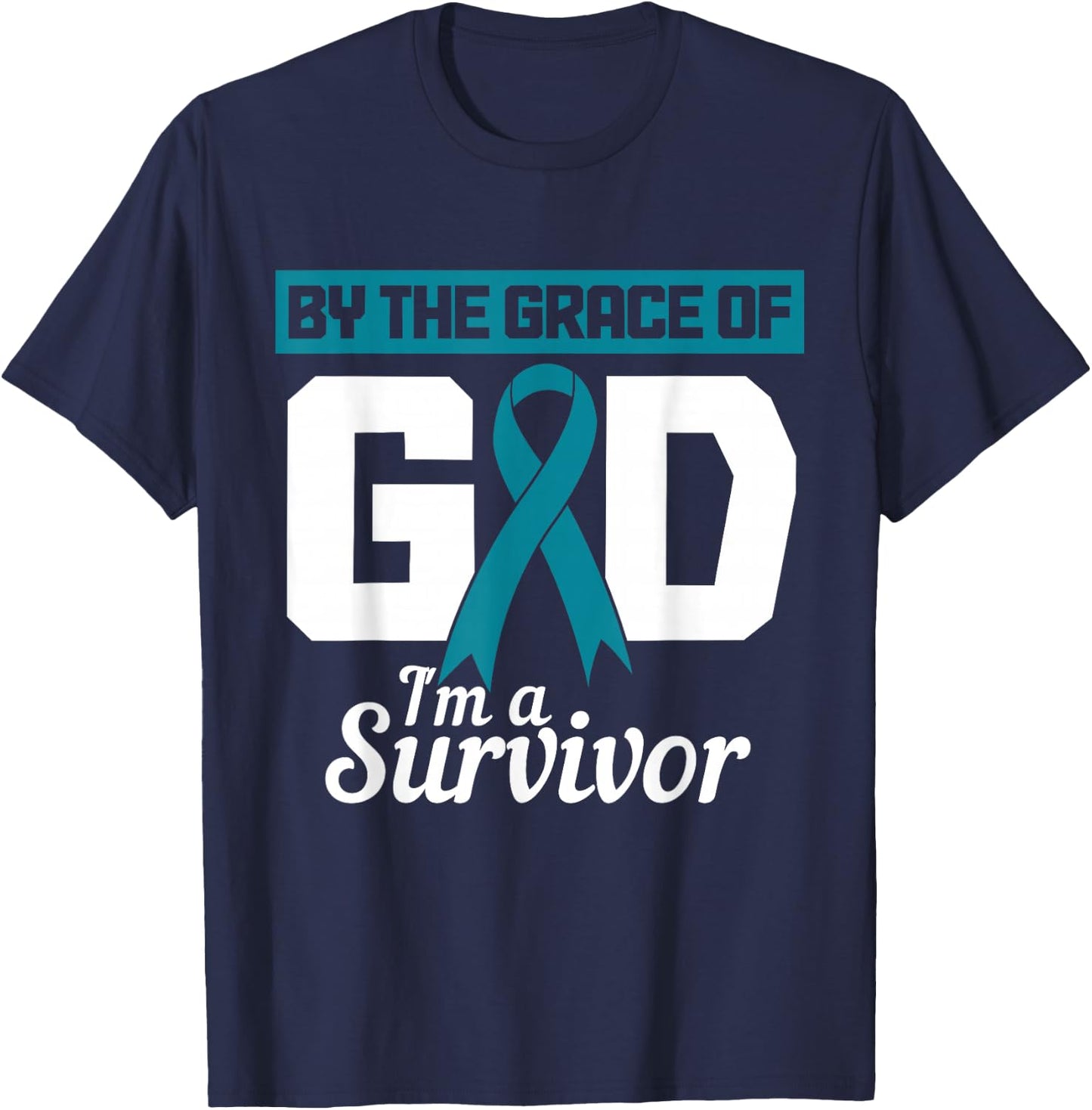 Ovarian Cancer Awareness Month Woman Teal Ribbon Survivor T-Shirt - T-Shirt | Navy