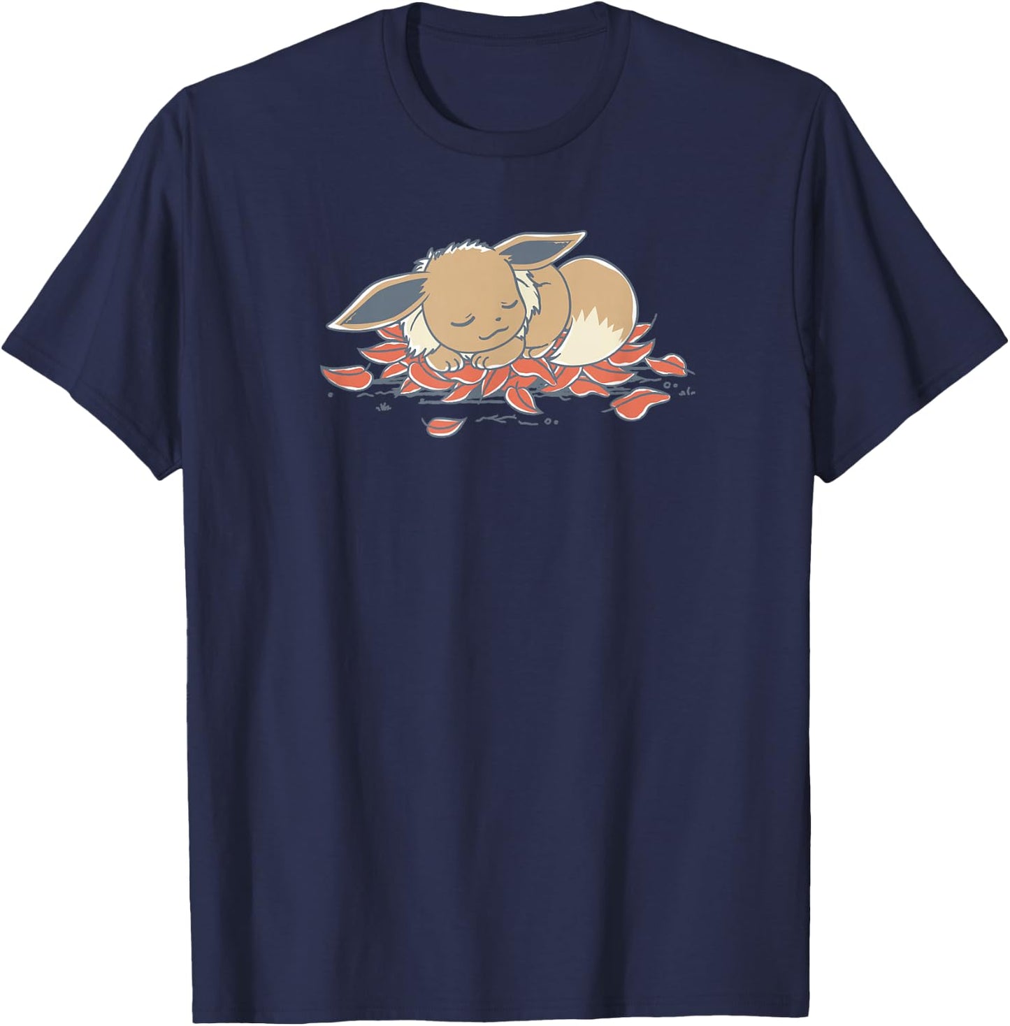 Pokémon - Eevee Sleeping On Leaves Generation 1 Normal Type T-Shirt - T-Shirt | Navy