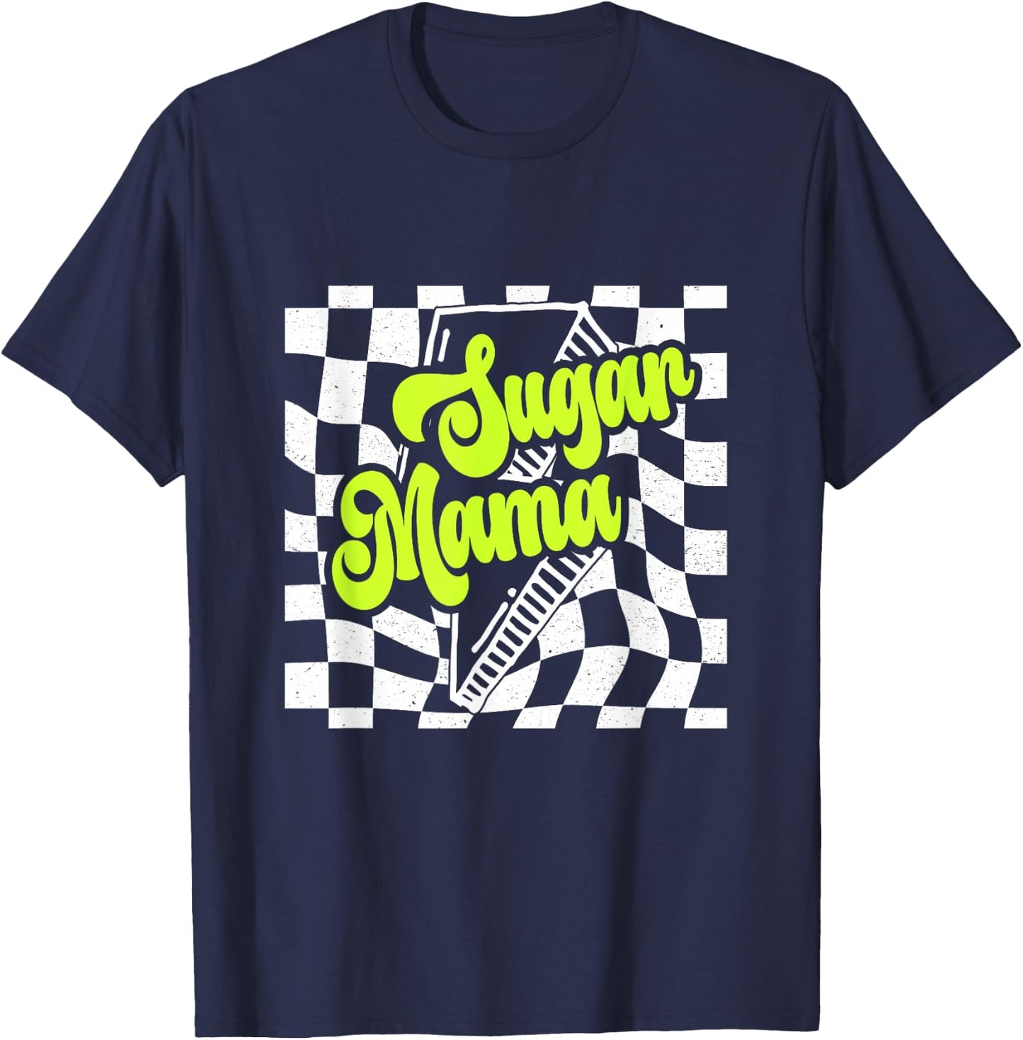 Sugar Mama 90s lighting bolt Checkered Vintage T-Shirt - T-Shirt | Navy