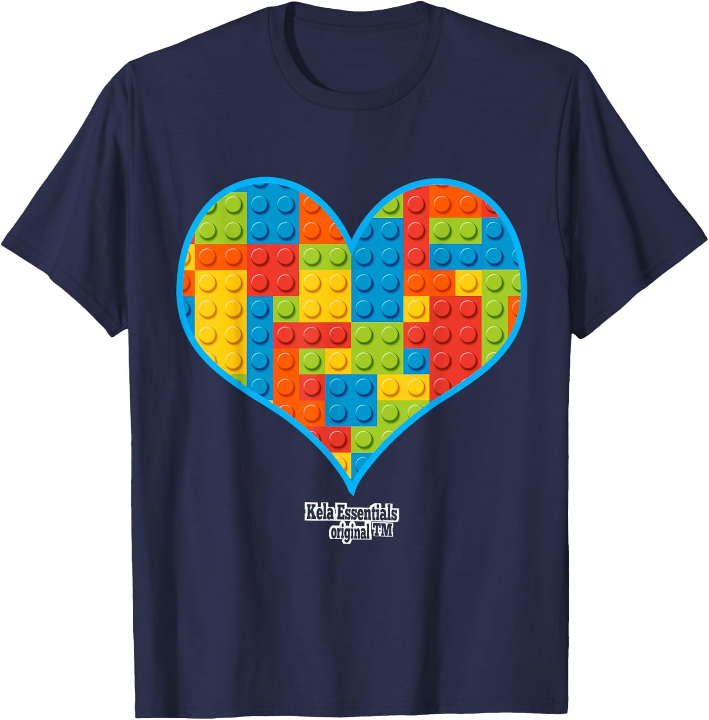 Valentines Day For Boys Block Brick Heart T-Shirt - T-Shirt | Navy