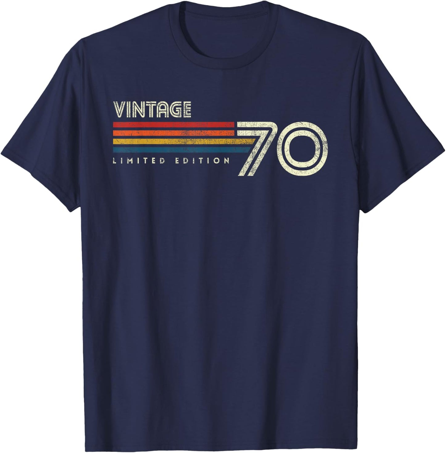 Vintage 1970 Chest Stripe Birthday T-Shirt - T-Shirt | Navy