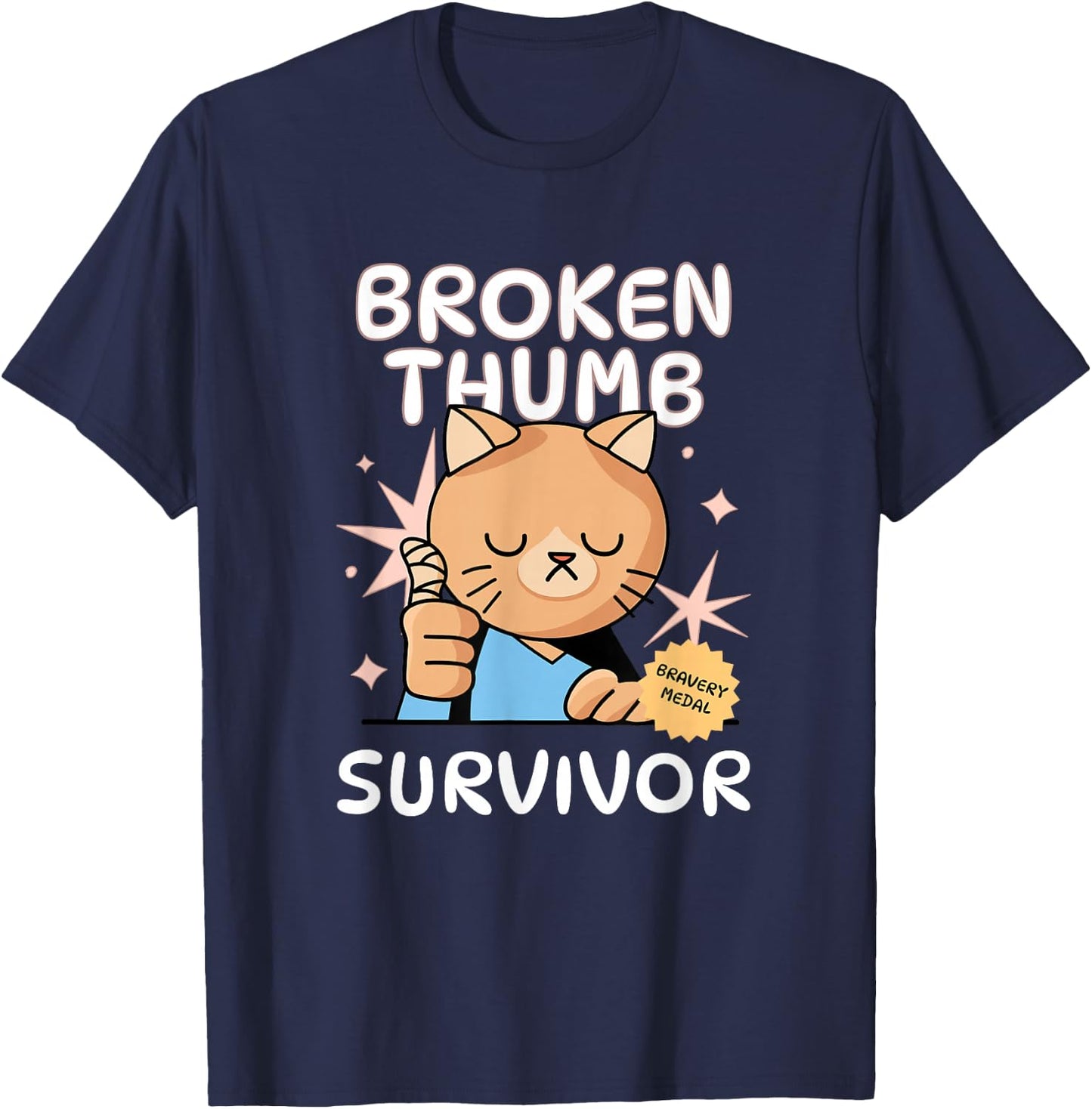 Broken Thumb Survivor | Broken Thumb Finger T-Shirt - T-Shirt | Navy