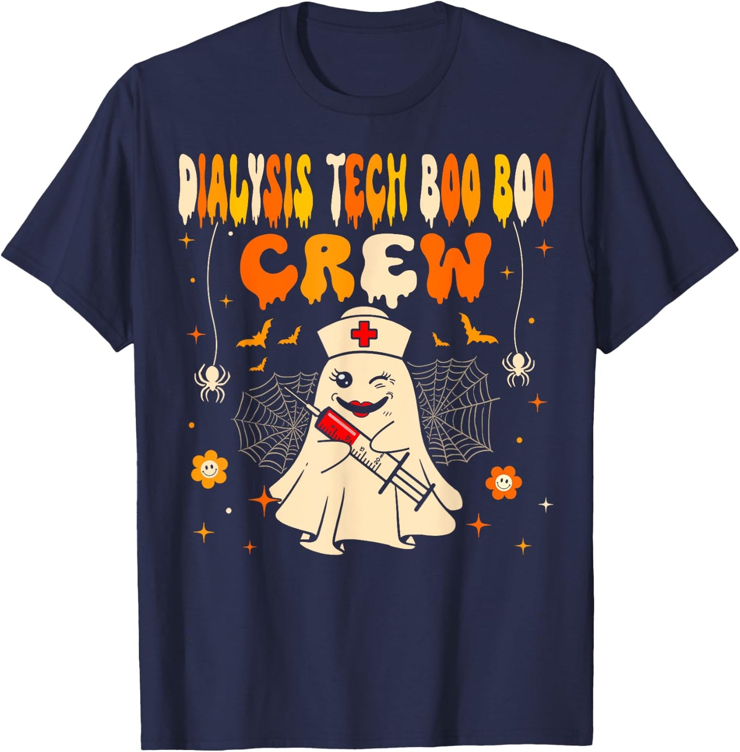 Halloween Dialysis Tech Boo Crew Dialysis Nurse Ghost T-Shirt - T-Shirt | Navy