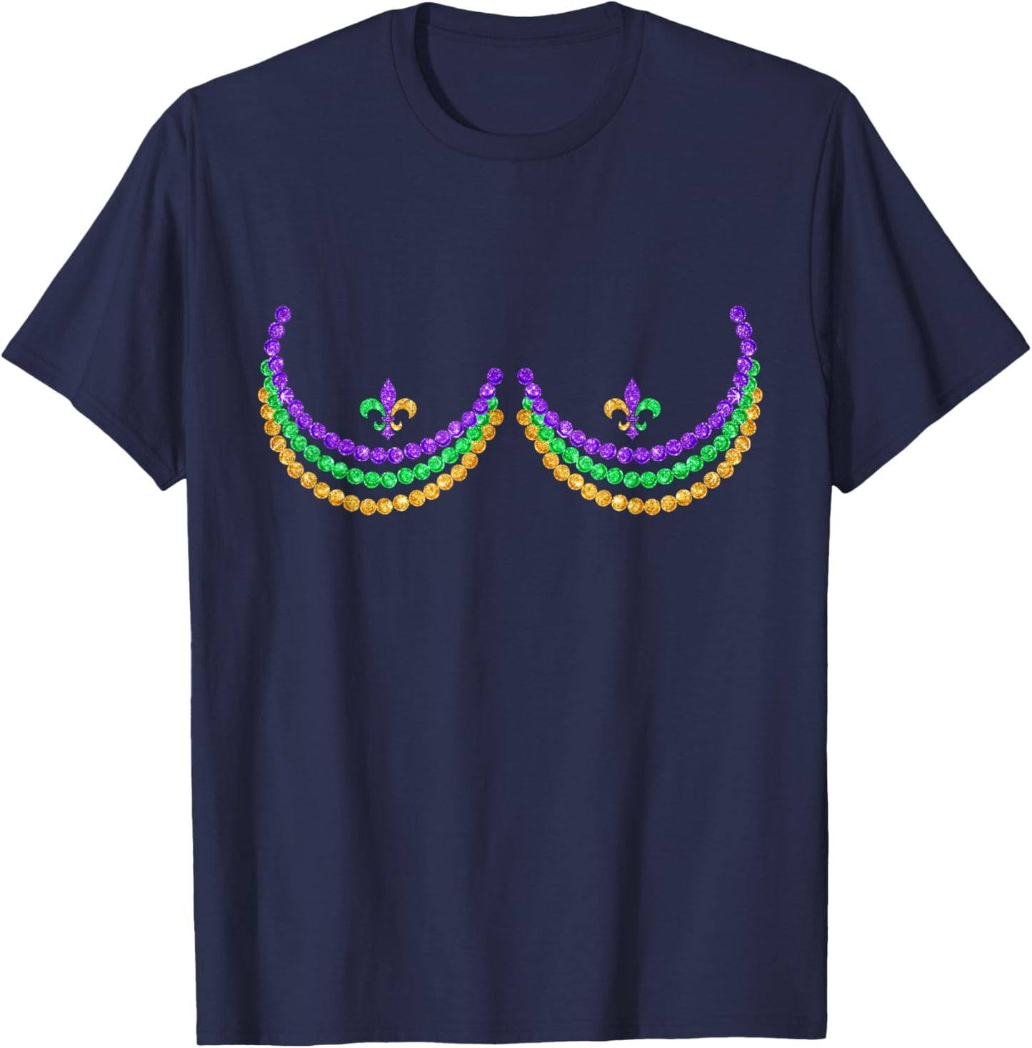 Boobshirt Mardi Gras Funny Beads Boobs Outline Costume Humor T-Shirt - T-Shirt | Navy