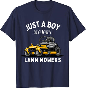 Just a Boy Who Loves Lawn Mowers Lawn Mowing T-Shirt - T-Shirt | Navy