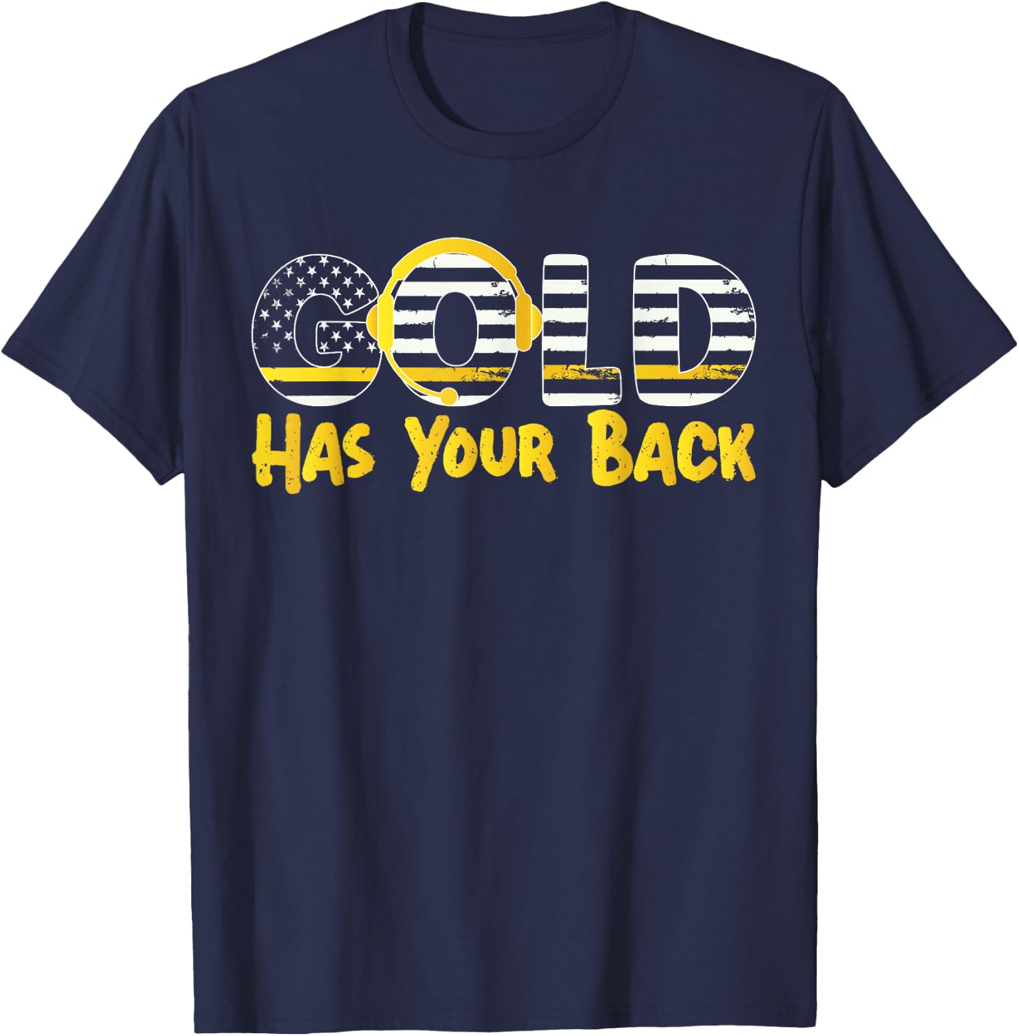 911 Dispatcher Thin Gold Yellow Line American Flag Gold Has T-Shirt - T-Shirt | Navy