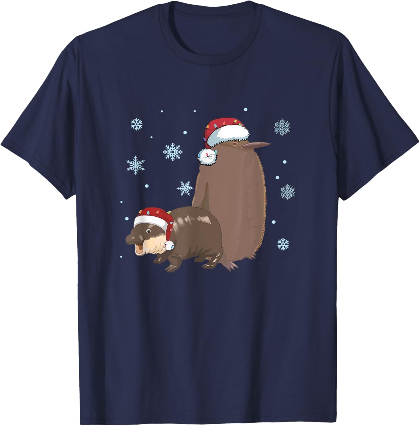 Christmas Pesto and Moo Deng Friendship Penguin and Hippo T-Shirt - T-Shirt | Navy
