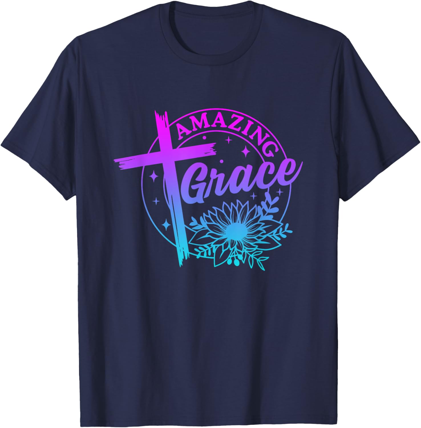 Amazing Grace Christian Cross Sunflower Funny Chrisitan pray T-Shirt - T-Shirt | Navy