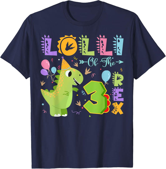 Lolli Of The Three Rex 3Rd Birthday Dinosaur Party T-Shirt - T-Shirt | Navy