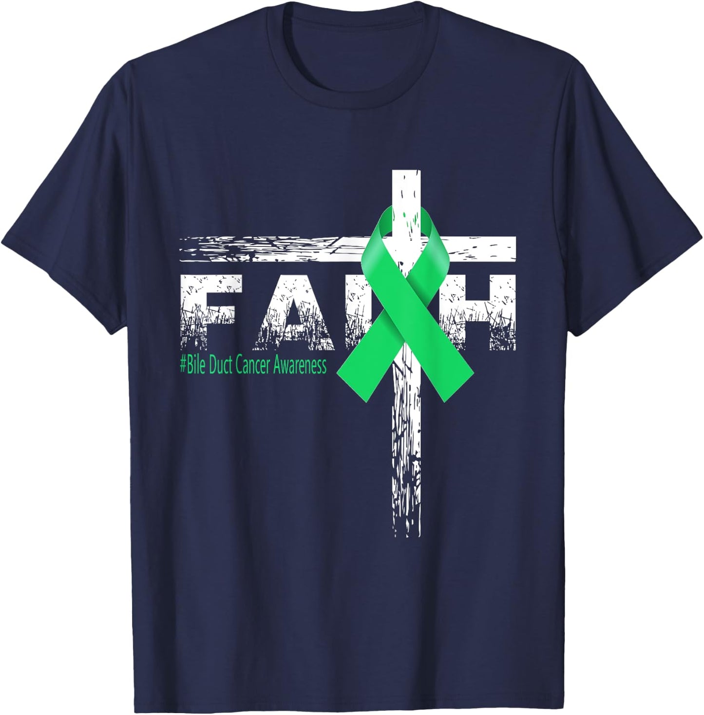 Bile Duct Cancer Awareness Christian Faith & Cross T-Shirt - T-Shirt | Navy