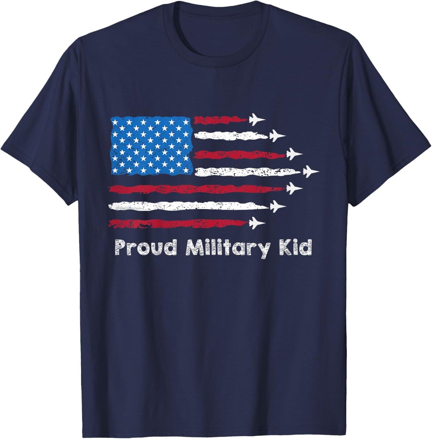 Kids Red, White and Blue US Flag with Jets Proud Military Kid T-Shirt - T-Shirt | Navy