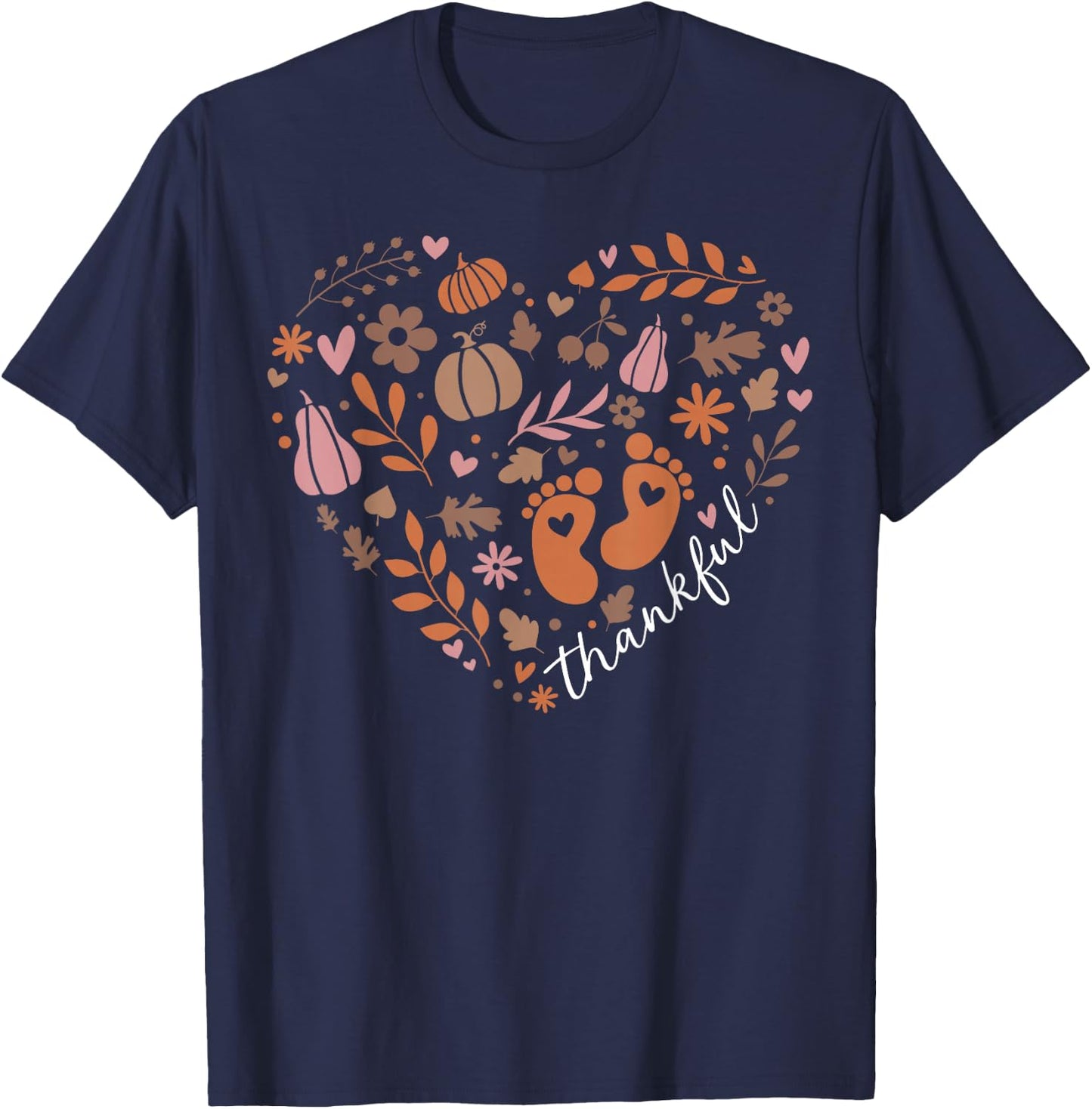 Thankful Pregnancy Announcement Heart Fall Thanksgiving T-Shirt - T-Shirt | Navy