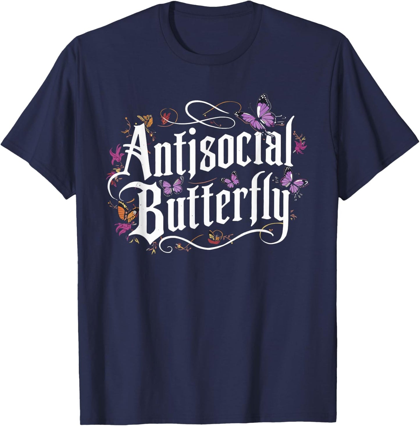 ANTISOCIAL BUTTERFLY Introvert T-Shirt - T-Shirt | Navy