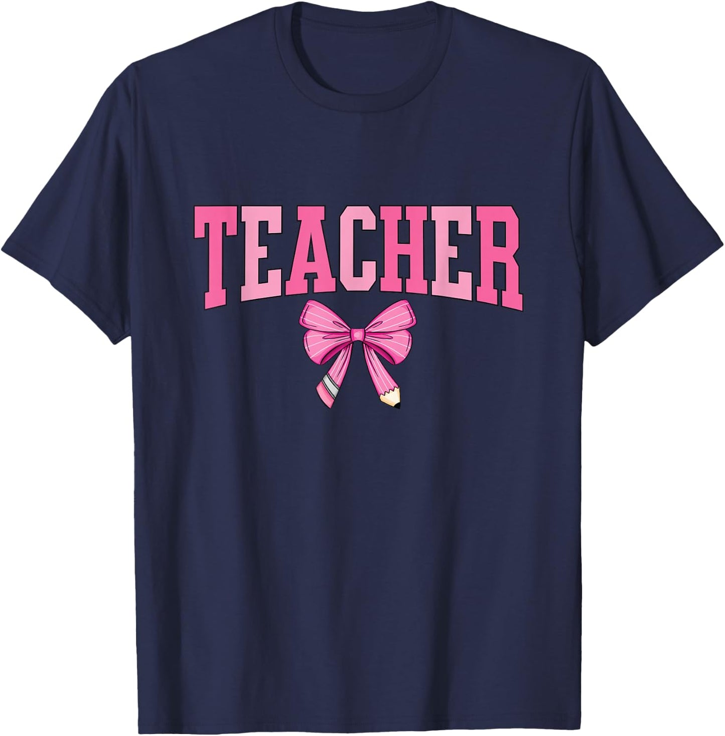 Coquette Bow Back To School First Day Teacher T-Shirt - T-Shirt | Navy