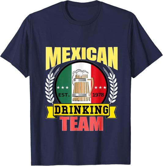 Mexican Drinking Team Beer Flag Mexico Lover Cinco De Mayo T-Shirt - T-Shirt | Navy
