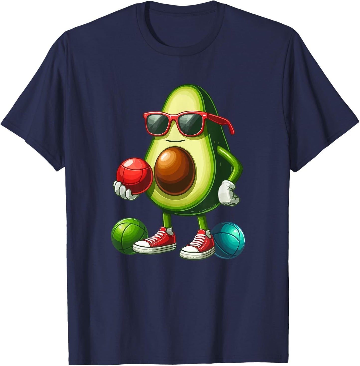 Avocado Sunglasses Playing Bocce Ball Funny Fruit Sport T-Shirt - T-Shirt | Navy