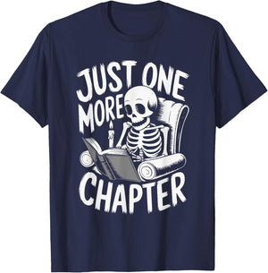 Funny Skeleton Reading Book Halloween Just One More Chapter T-Shirt - T-Shirt | Navy