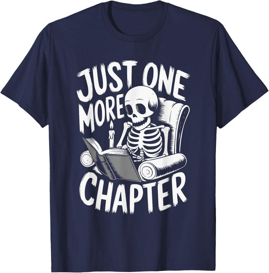 Funny Skeleton Reading Book Halloween Just One More Chapter T-Shirt - T-Shirt | Navy