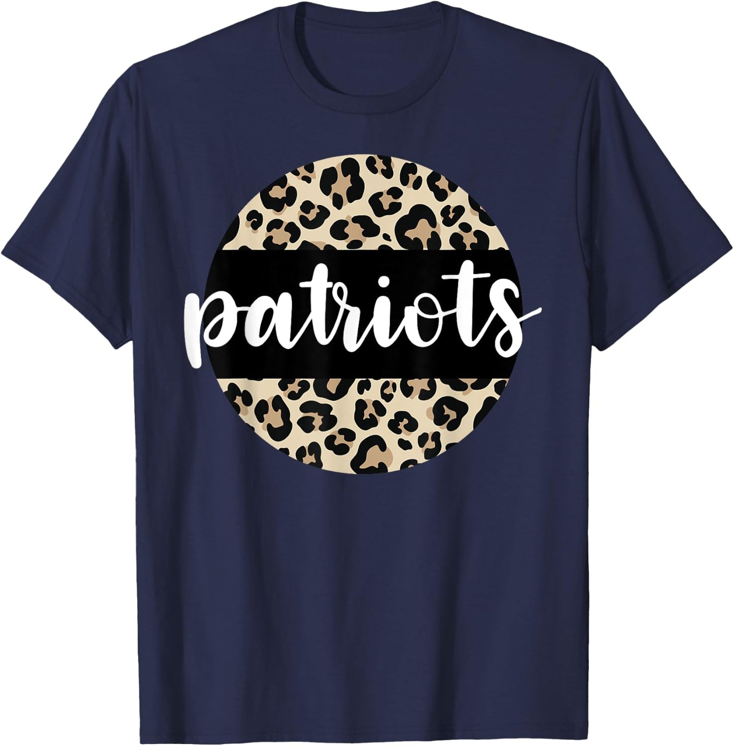 Leopard Print Patriots Team Mascot School Spirit Game Night T-Shirt - T-Shirt | Navy