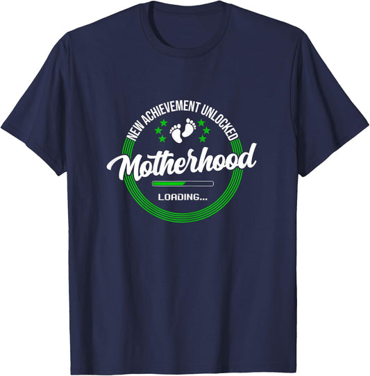 pregnancy announcement for the geek mom Motherhood Achievement unlocked. New character created , Female X-Small, Black T-Shirt - T-Shirt | Navy
